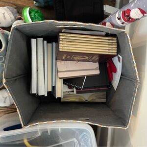 Gray Storage Bin with Books